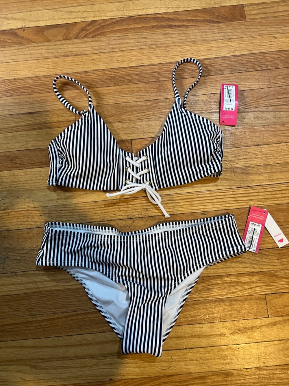 Xhilaration Black and White Striped Bikini Set